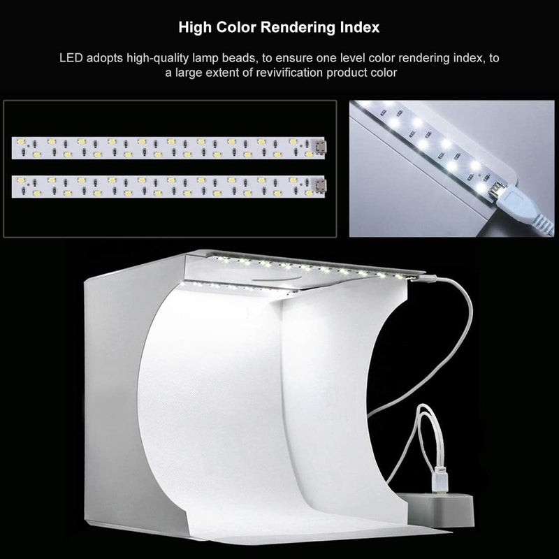 DEPTHLAN Photo Light Box 10" Portable Folding Photography Light Tent kit with 2 Light Bar -40pcs LED Light and 6 Kinds Color Backgrounds for Small Size Items (10 inch - White) - Image 2